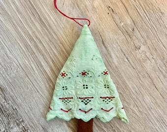 Green Embroidered Eyelet Fabric Tree Ornament