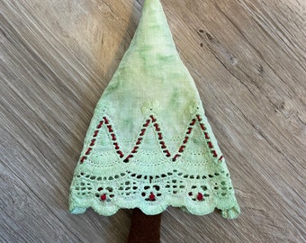 Green Embroidered Eyelet Fabric Tree Ornament
