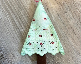 Green Embroidered Eyelet Fabric Tree Ornament