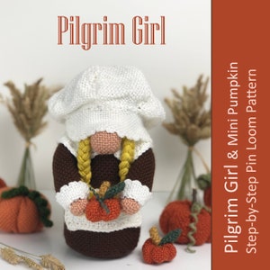Pilgrim Girl Gnome PDF Pattern - Step-by-Step Tutorial Thanksgiving Decoration Gnome Woman and Mini Pumpkin