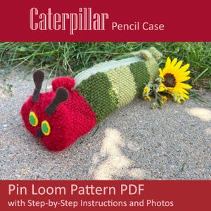 Caterpillar Pencil Case Pin Loom Pattern PDF Step-by-Step Tutorial Back to School Supplies Plain Weave Fun, Simple, Easy Design image 1