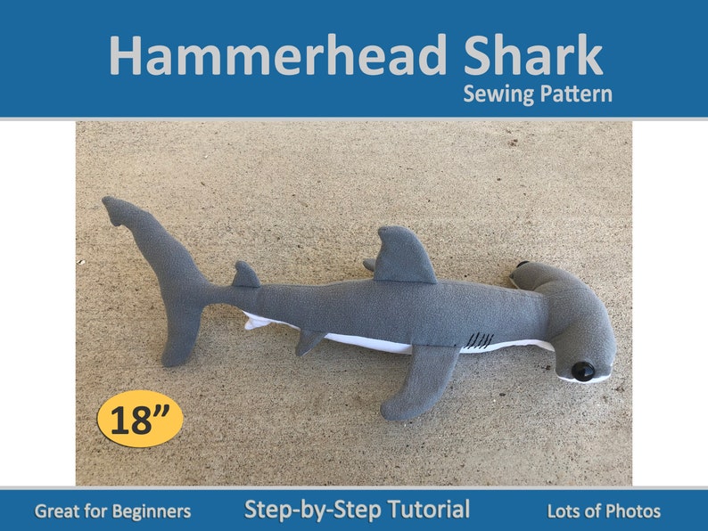 Hammerhead Shark Sewing Pattern Beginner Sewing Machine Step-by-Step Tutorial with Traceable Template image 1