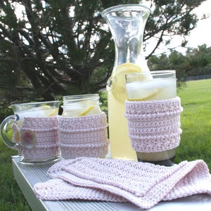 Dishcloth and Cup Cozies CROCHET PATTERN PDF Star Stitch Tapered Glass, Mug, Mason Jar cup cozy and Dishcloth Set dish cloth dish rag image 3