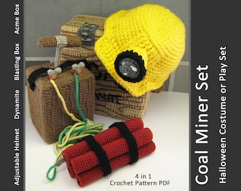 Coal Miner Helmet and Mining Set Crochet Pattern Hard Hat