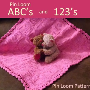 Baby Blanket Alphabet and Numbers Pin Loom Pattern Pin Loom Weaving with Crochet Edge, Nursery, Baby Shower Gift image 1