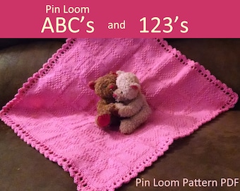 Baby Blanket Alphabet and Numbers - Pin Loom Pattern - Pin Loom Weaving with Crochet Edge, Nursery, Baby Shower Gift