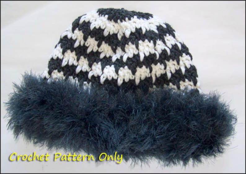 Houndstooth Trio Ladies Hat, Cowl, Muff CROCHET PATTERN image 4