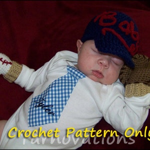 Baseball Crochet Newborn Outfit Baseball Cap Hat, Mitts Mittens, Bib Crochet Pattern image 3