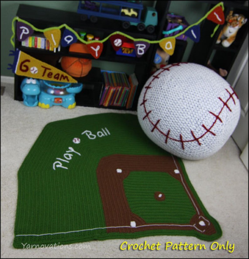 Play Ball Baseball Bean Bag Chair, Ball Diamond Baby Blanket, Bunting and Pennant CROCHET PATTERN image 6