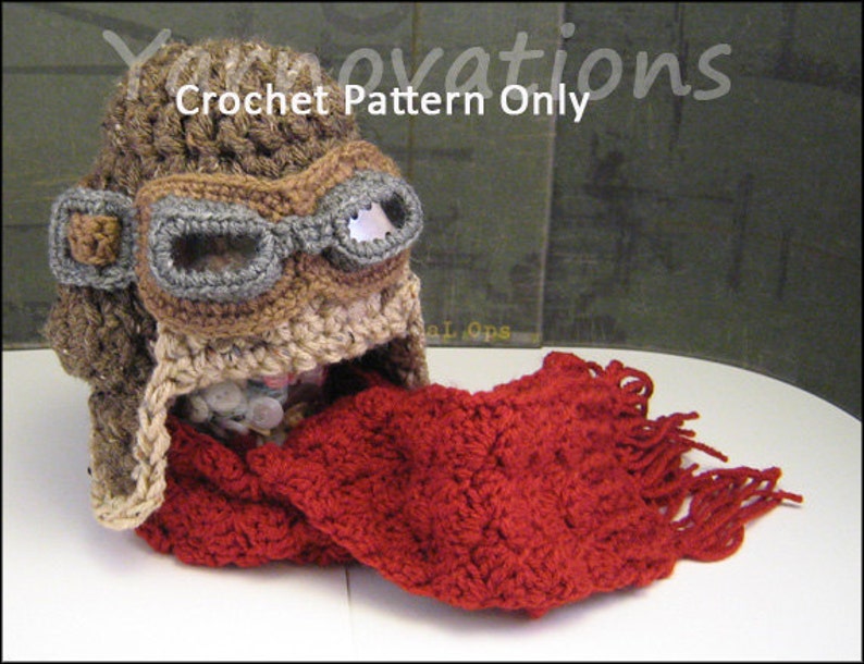 Aviator Costume Crochet Pattern PDF Hat Goggles Scarf baby child boy girl men women teen tween man womanWinter Hat or Halloween Costume image 5