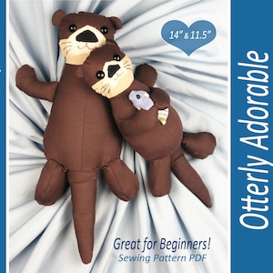 Otter Sewing Pattern PDF with Templates Mother and Pup Otter and Fish each in 2 sizes Beginner Friendly Step-by-Step Tutorial