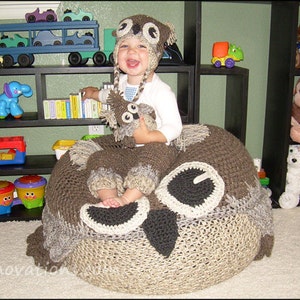 Owl Set CROCHET PATTERN PDF Bean Bag Chair, Hats, Pants, Tree Granny Square Blanket & Stuffed Animal Toy for Nursery, Newborn and Baby image 3