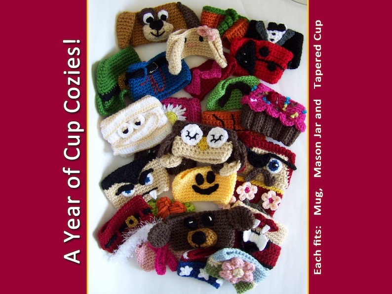 Year of Cup Cozies: Cup Cozy eBook 26 Cochet Patterns Bi-weekly Christmas Halloween Birthday Thanksgiving 4th of July and more... image 1
