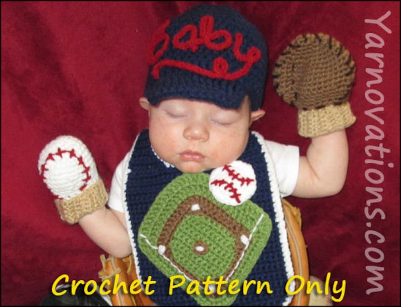 Baseball Crochet Newborn Outfit Baseball Cap hat Mitts Etsy