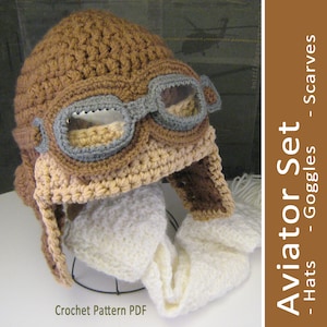 Aviator Costume - Crochet Pattern PDF Hat Goggles Scarf baby child boy girl men women teen tween man womanWinter Hat or Halloween Costume