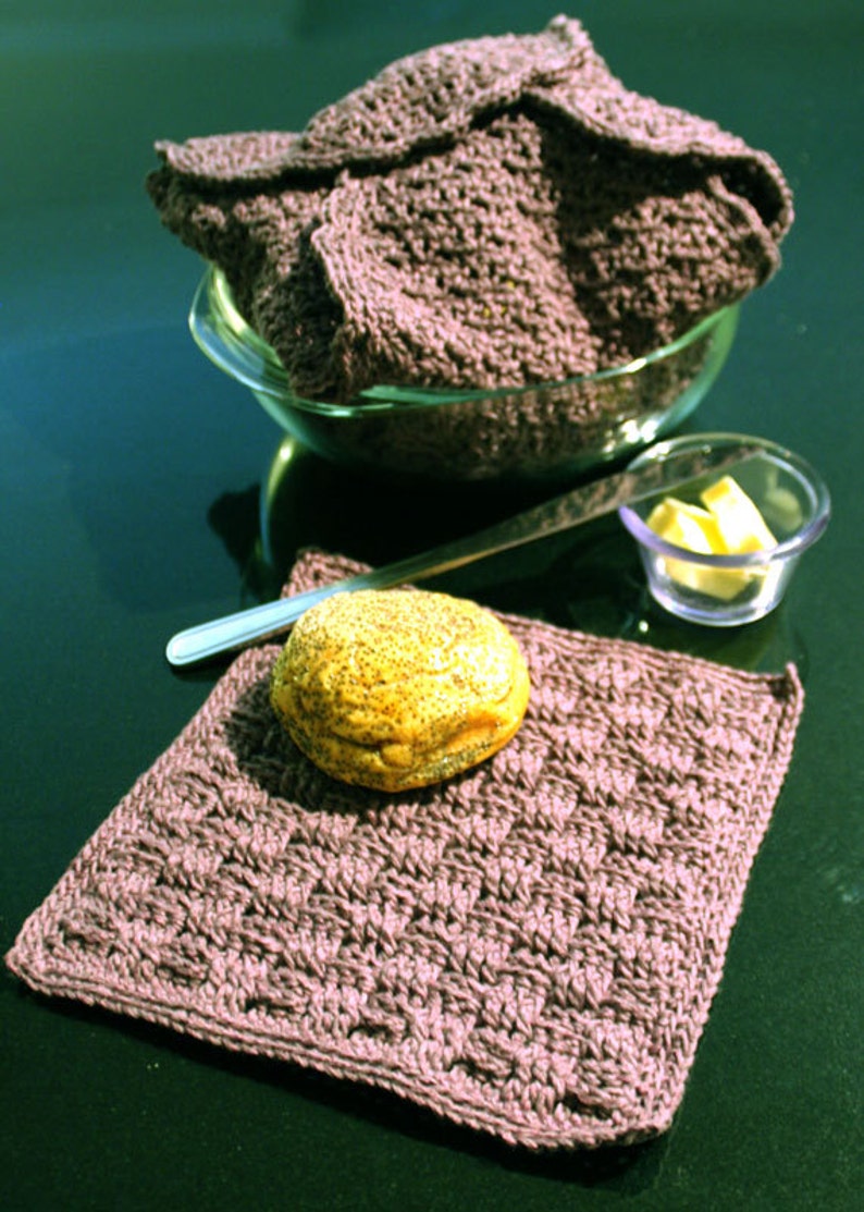 Dishcloth and Bread Basket Liner CROCHET PATTERN PDF Bread Warmer dish cloth dish rag wash rag Basket Weave Crochet Stitch image 3