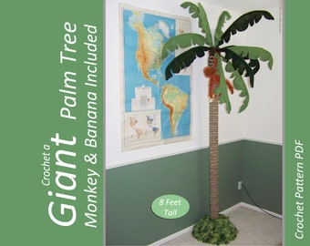 Reuzenpalm - haakpatroon pdf met gehaakte aap en gehaakte banaan - kinderkameridee junglethema