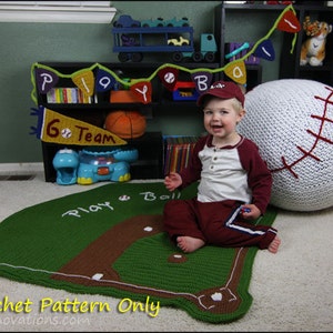 Play Ball Baseball Bean Bag Chair, Ball Diamond Baby Blanket, Bunting and Pennant CROCHET PATTERN image 2