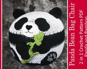 Panda Bean Bag Chair Ottoman Pouf - CROCHET PATTERN PDF and Bamboo