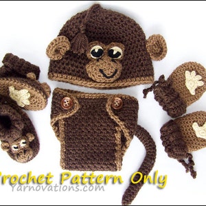 Li'l Monkey Hat, Diaper Cover, Booties, Mitts for Newborn and Preemie crochet pattern pdf image 2