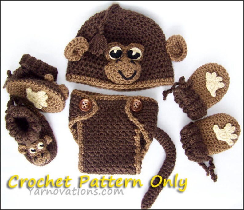 Li'l Monkey Hat, Diaper Cover, Booties, Mitts for Newborn and Preemie crochet pattern pdf image 2