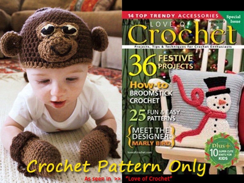 Li'l Monkey Hat, Diaper Cover, Booties, Mitts for Newborn and Preemie crochet pattern pdf image 4