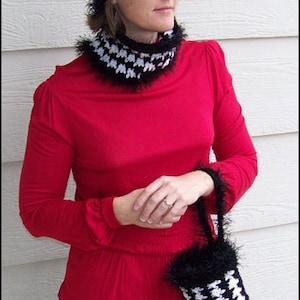 Houndstooth Trio Ladies Hat, Cowl, Muff CROCHET PATTERN image 2