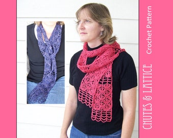 Chutes and Lattice - Lacy CROCHET PATTERN - Purple, pink, coral scarf
