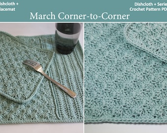 C2C Dishcloth and Placemat - CROCHET PATTERN PDF - March Dishcloth Plus Series Corner to Corner crochet Place Mat Dish Cloth kitchen dining