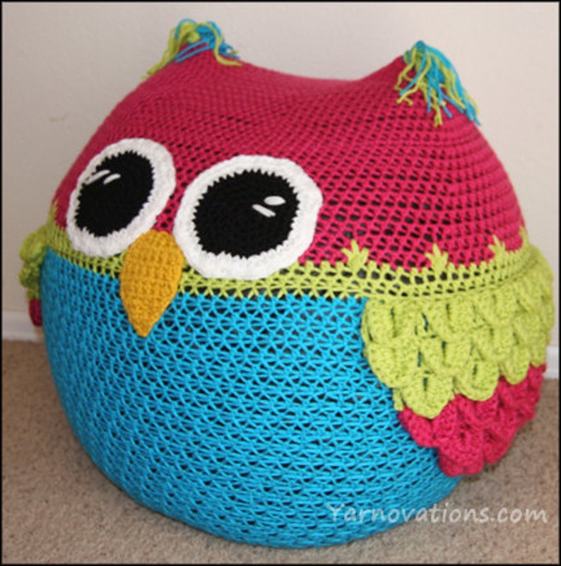 Owl Bean Bag Chair CROCHET PATTERN PDF Pouf Foot Stool Ottoman Cushion Floor Pillow Throw Pillow great for Nursery College Dorm Bedroom image 3