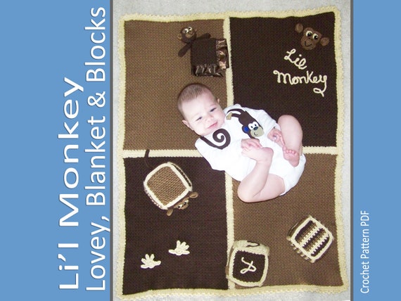 Lil Monkey Baby Blanket Security Blanket Lovey and Toy Blocks Set CROCHET PATTERN PDF Baby Shower Gift Etsy Canada