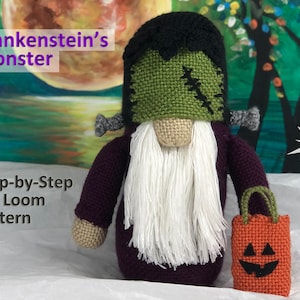 Frankenstein's Monster Gnome Pin Loom Pattern Step by Step Tutorial Halloween Toy image 1