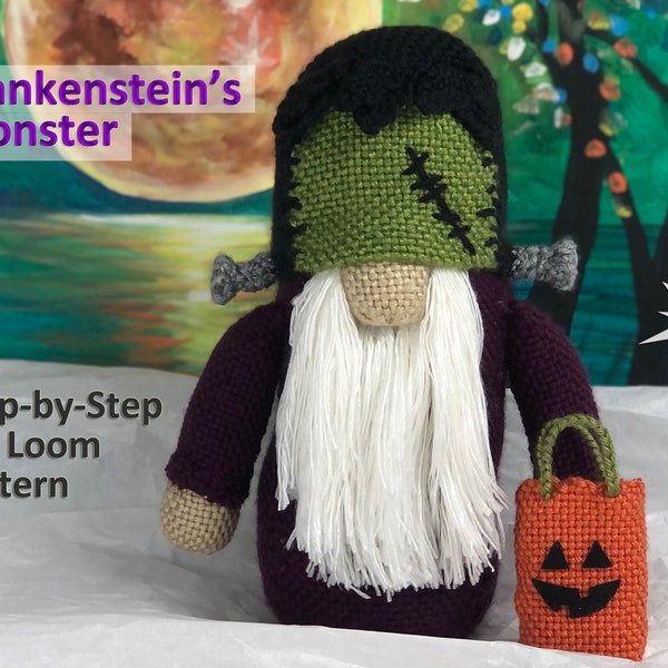 Frankenstein's Monster Gnome Pin Loom Pattern Step by Step Tutorial Halloween Toy