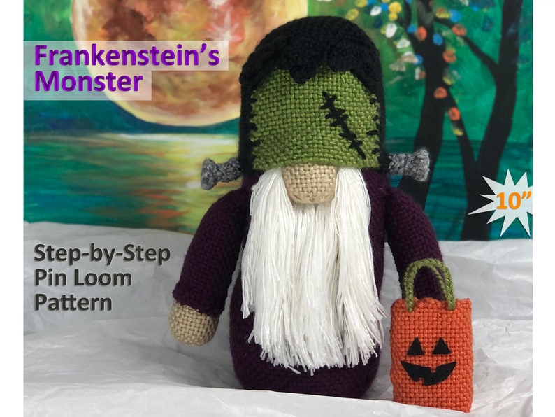 Frankenstein's Monster Gnome Pin Loom Pattern Step by Step Tutorial Halloween Toy image 1