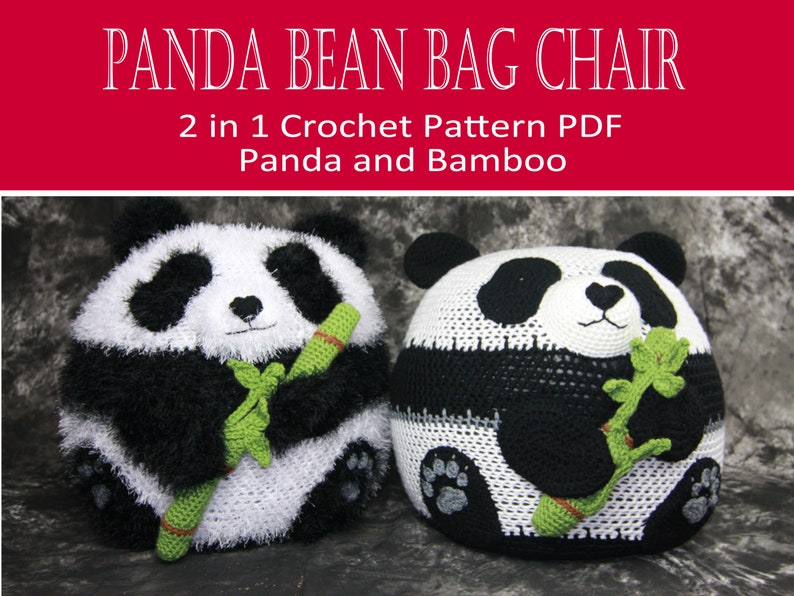 Panda Bean Bag Chair Ottoman Pouf CROCHET PATTERN PDF and Bamboo image 2