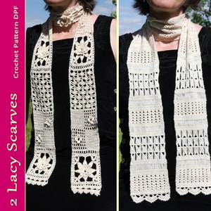 2 Lacy Scarves Beaded Broomstick Lace and Floral Scarf CROCHET PATTERN from Twins Face Off Design Challenge image 1