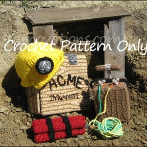 Coal Miner Helmet and Mining Set Crochet Pattern hard hat, dynamite, blasting box and acme storage box, great playtime and Halloween costume image 7