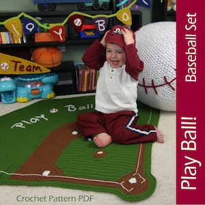 Spielball Baseball Sitzsack, Spielball Diamant Babydecke, Wimpelkette und Wimpel - HÄKELANLEITUNG