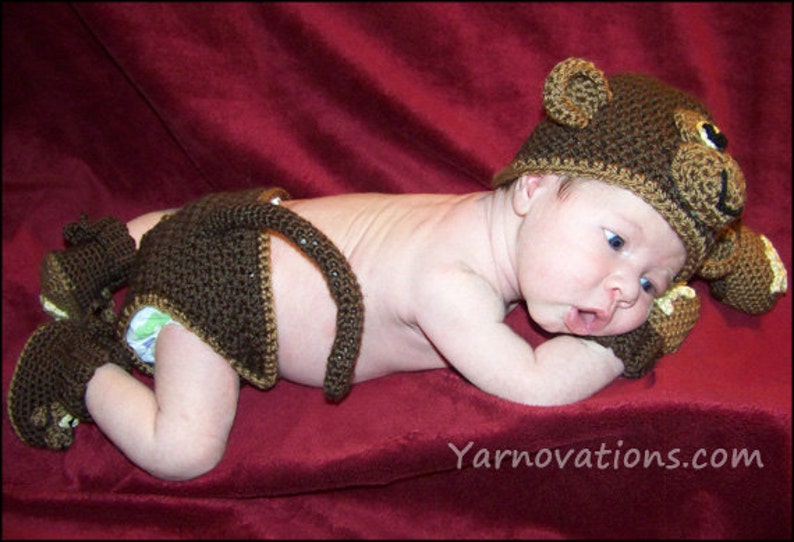 Li'l Monkey Hat, Diaper Cover, Booties, Mitts for Newborn and Preemie crochet pattern pdf image 3