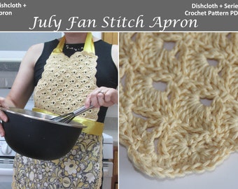 Apron and Dishcloth - CROCHET PATTERN PDF - Vintage Modern Apron Crochet Bib, Kitchen, Fan and V Stitch