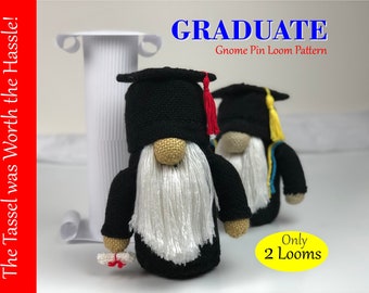 Graduate Gnome Pin Loom Pattern Graduation Toy with Step-by-Step Instructions Make stuffed animal with 4" square & 2"x4" rectangle pin loom