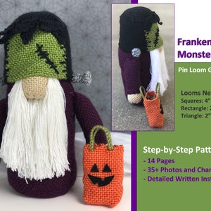 Frankenstein's Monster Gnome Pin Loom Pattern Step by Step Tutorial Halloween Toy image 2