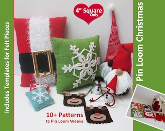 11 artículos navideños para tejer con telar de alfileres - Conjunto de patrones de tejido con telar de alfileres