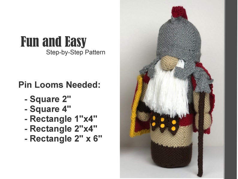 Roman Soldier Gnome Pin Loom Pattern PDF with Step by Step Instructions image 3