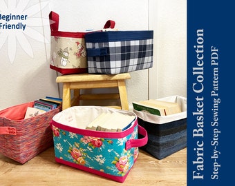 Fabric Basket Sewing Pattern PDF Storage Basket Storage Box Easy Beginner Friendly Step by Step Tutorial 1 Basket 6 Fabric Designs