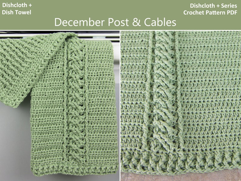 Cabled Tea Towel and Dishcloth CROCHET PATTERN PDF dish towel dish cloth washcloth wash cloth dish rag Crochet Cable Stitch image 1