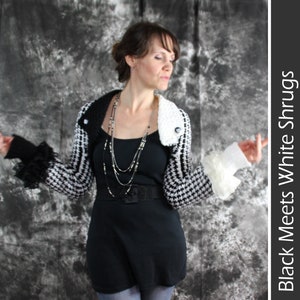 Black and White Shrugs - 2 in 1 CROCHET PATTERN PDF Cruella De Vil Inspired Elegant Lacy Houndstooth