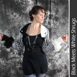 Black and White Shrugs 2 in 1 CROCHET PATTERN PDF Cruella De Vil Inspired Elegant Lacy Houndstooth image 1