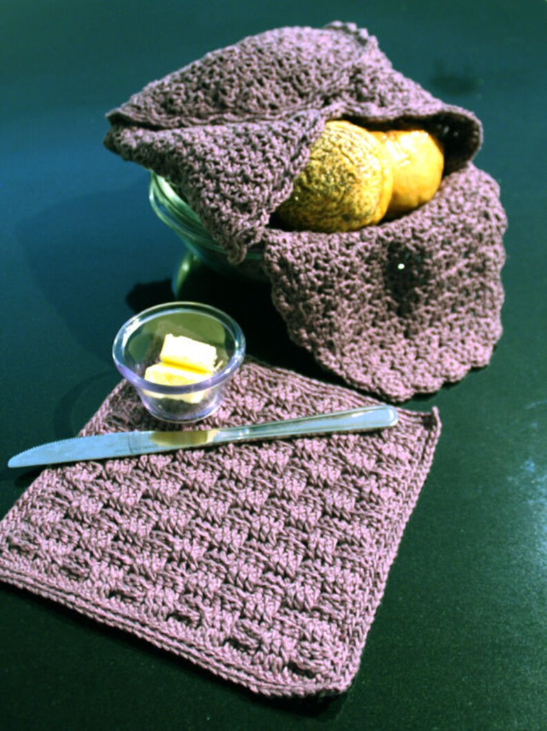 Dishcloth and Bread Basket Liner CROCHET PATTERN PDF Bread Warmer dish cloth dish rag wash rag Basket Weave Crochet Stitch image 2