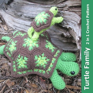 Turtle CROCHET PATTERN Mommy Turtle and Baby Turtle Rattle Stuffed Animal Baby Shower Gift Toy image 1